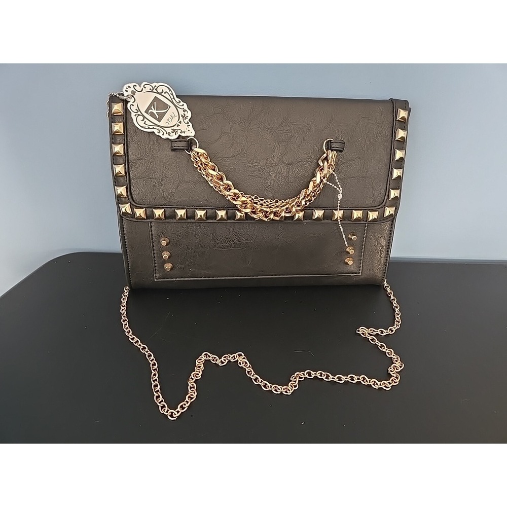 YOKI Purse Handbag Studded Golden Chains Removable Strap Black NEW